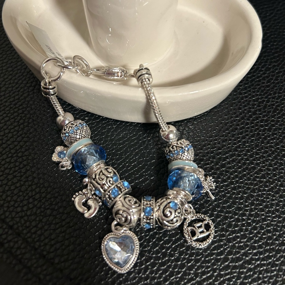 Elegant Silver and Blue December Birthday Charm Bracelet